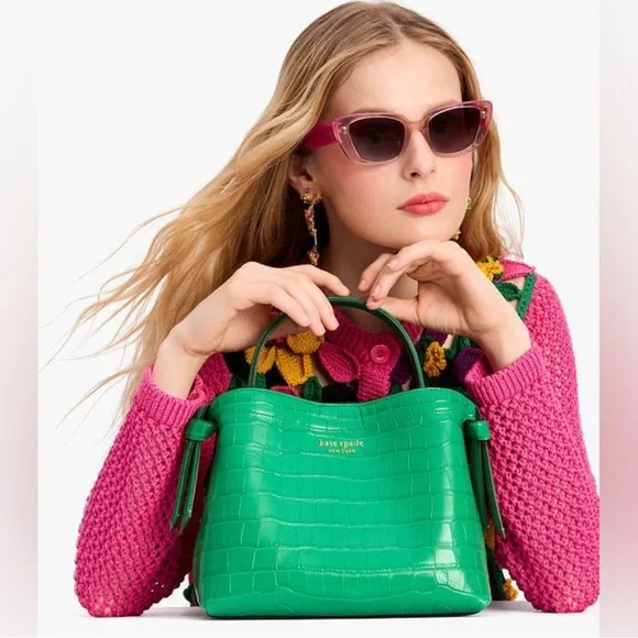 Kate Spade Knot Croc Embossed Leather Satchel - Picture 3 of 5